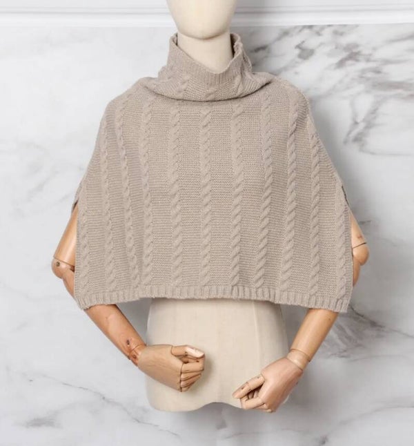 Beige poncho met kol