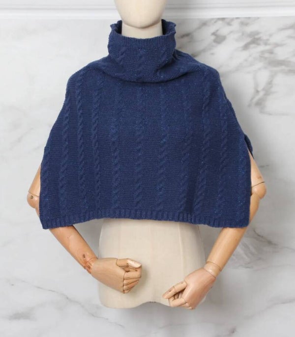 Blauwe poncho met kol