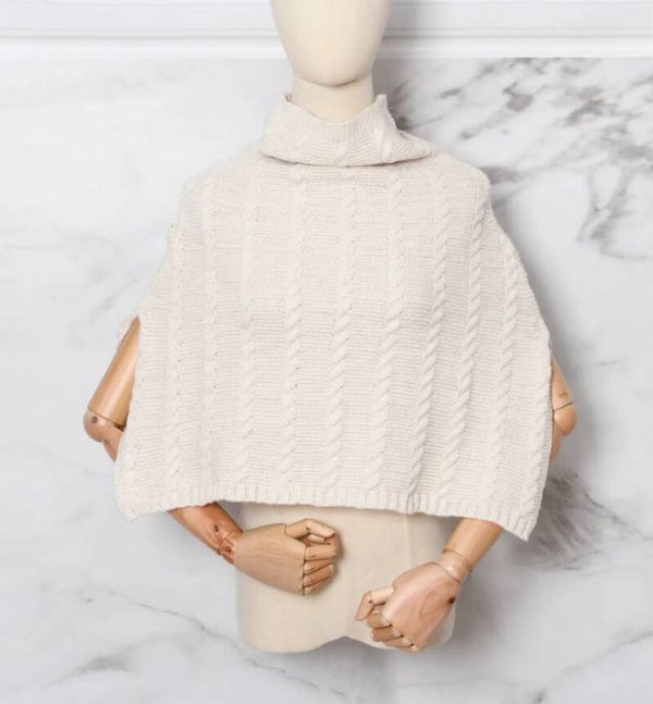 Crème wit poncho met kol