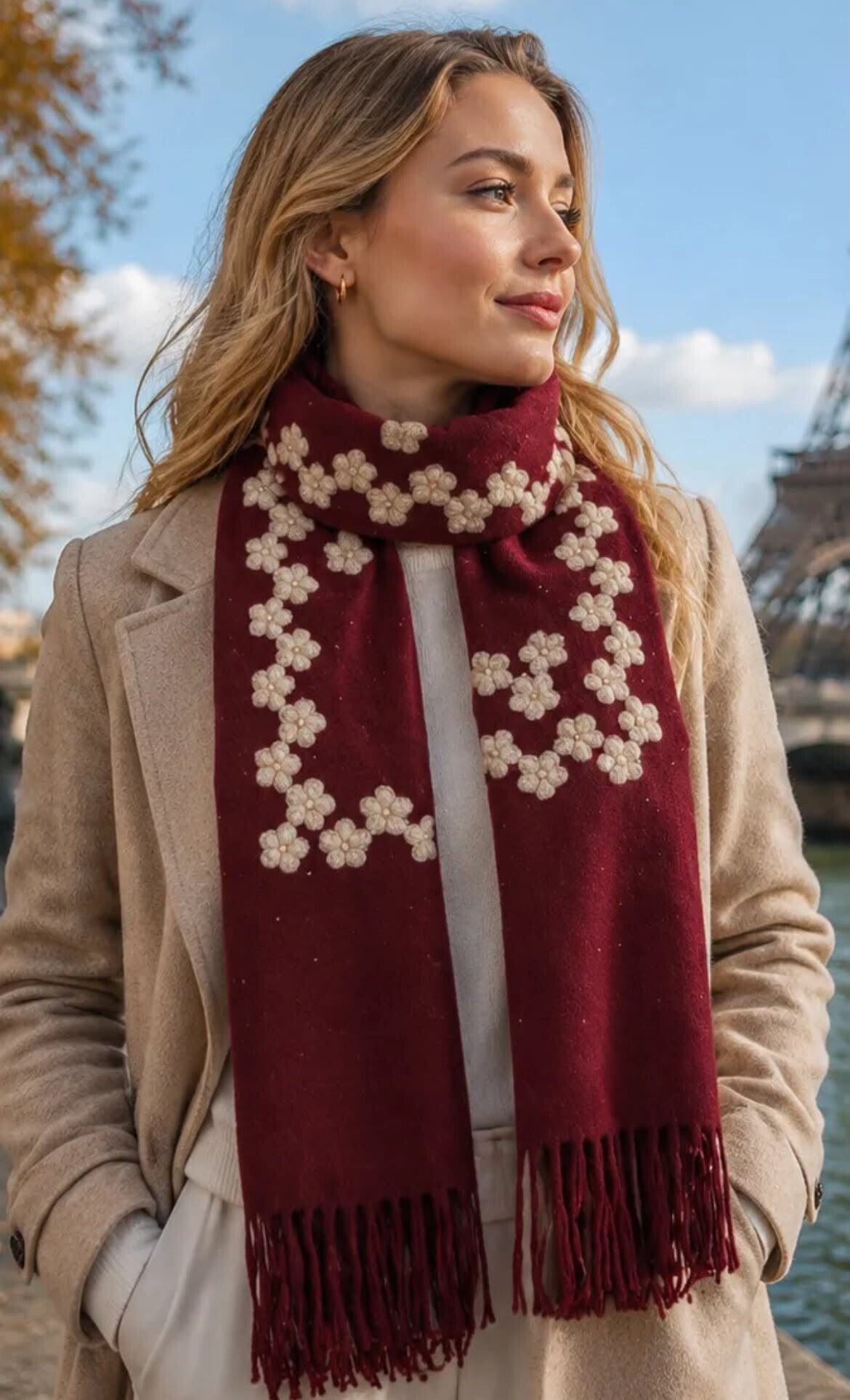 Bordeaux bloemen sjaal