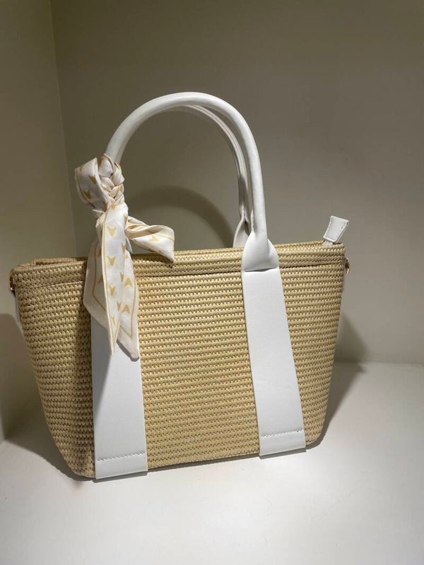 Riet handtas met wit