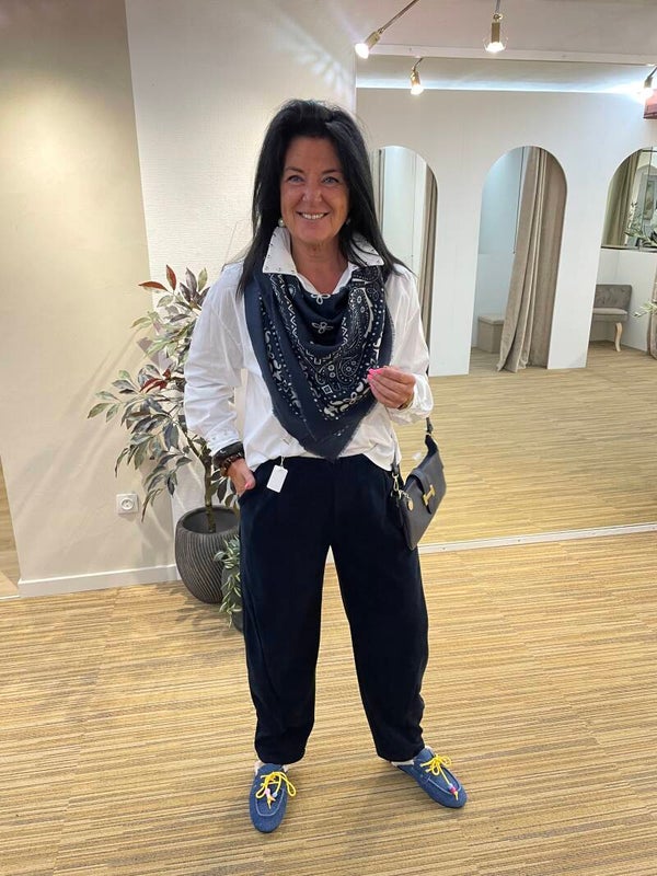 Blauw geribbeld ballon broek