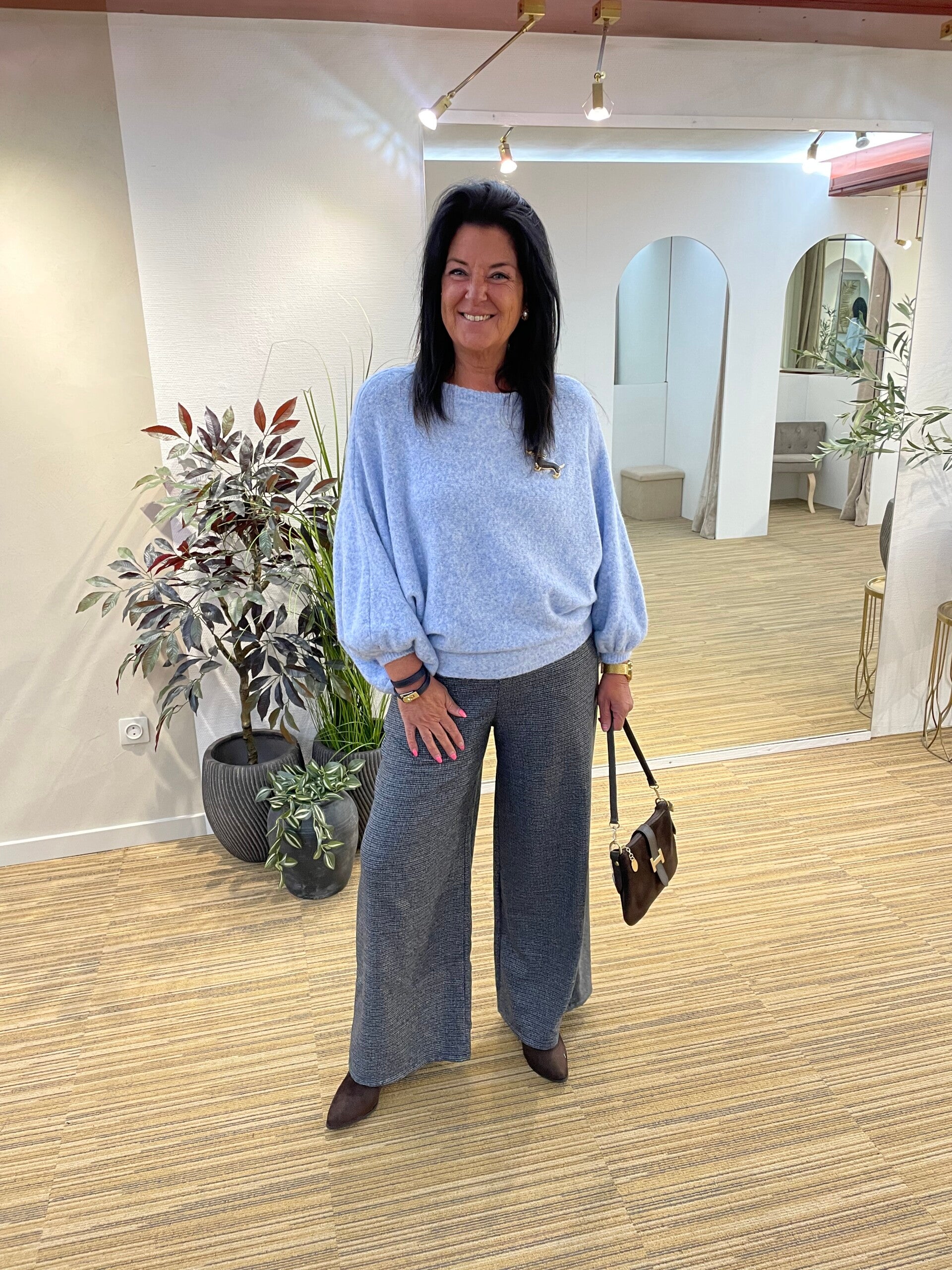 Licht geruite broek blauw