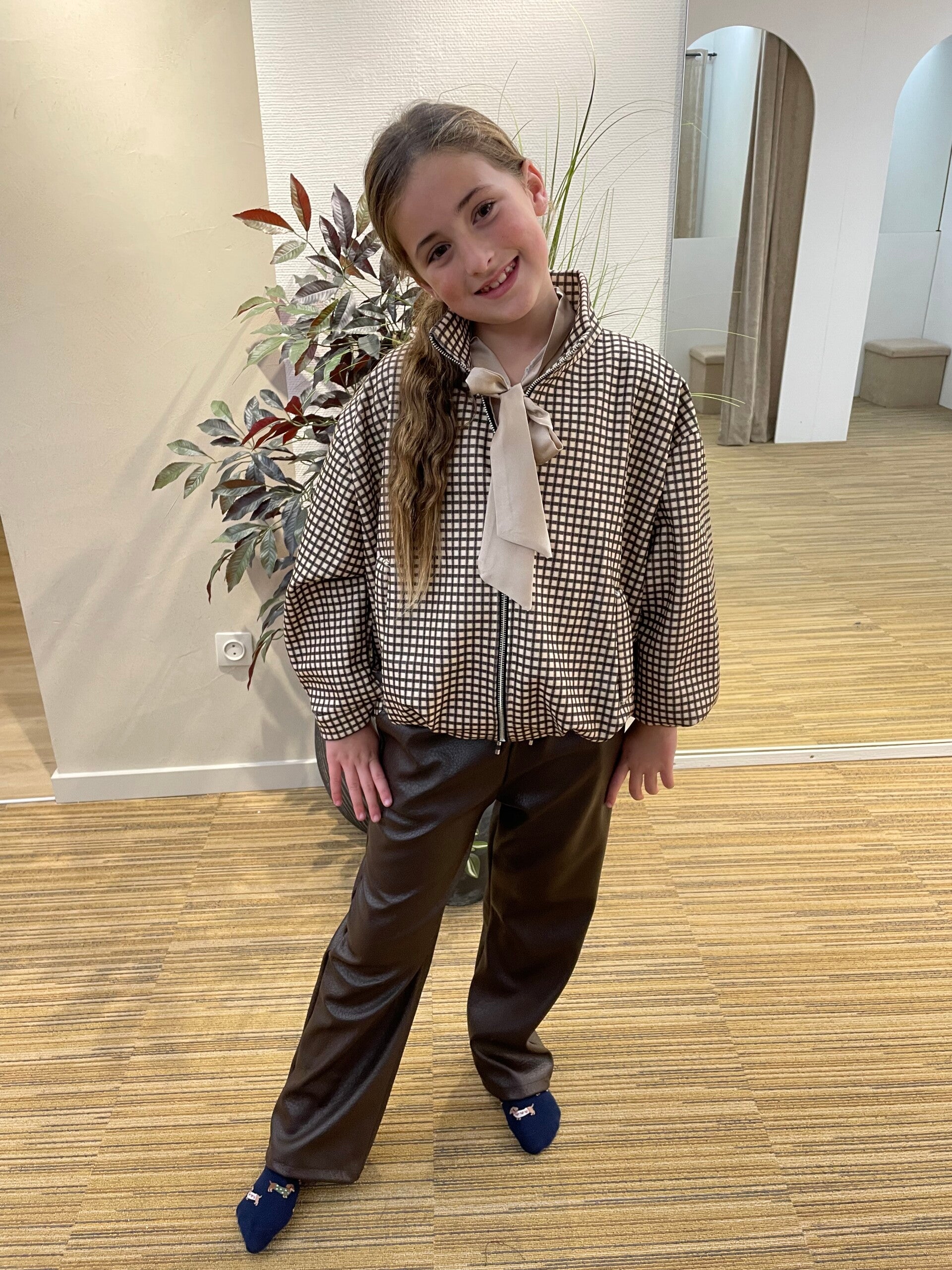 Beige geruite bomber jasje