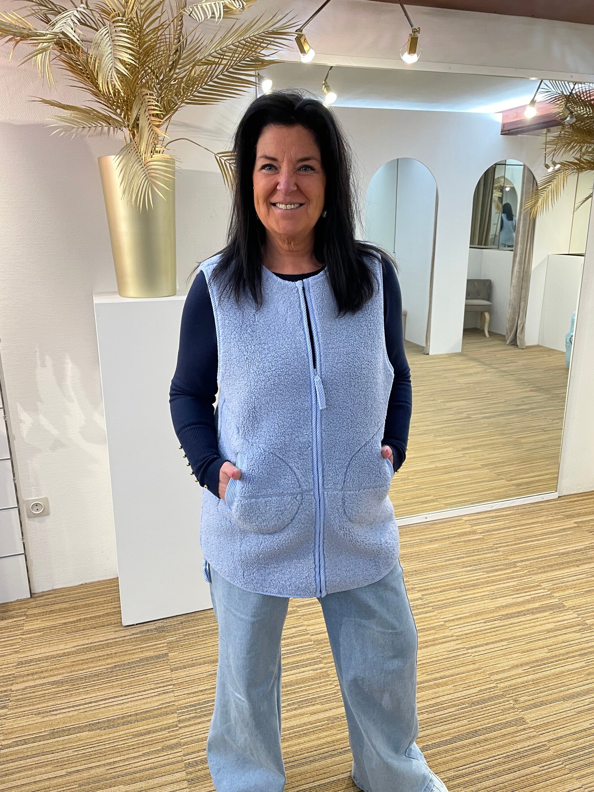 Lange bodywarmer blauw