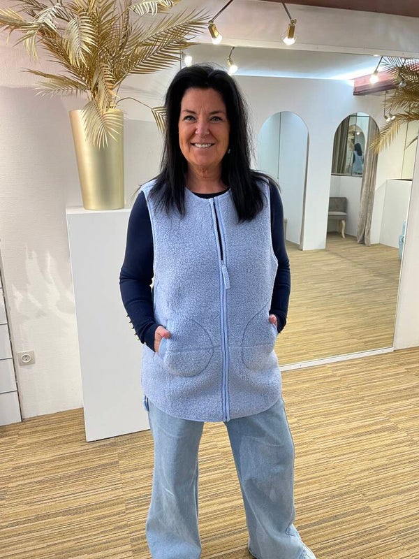 Lange bodywarmer blauw