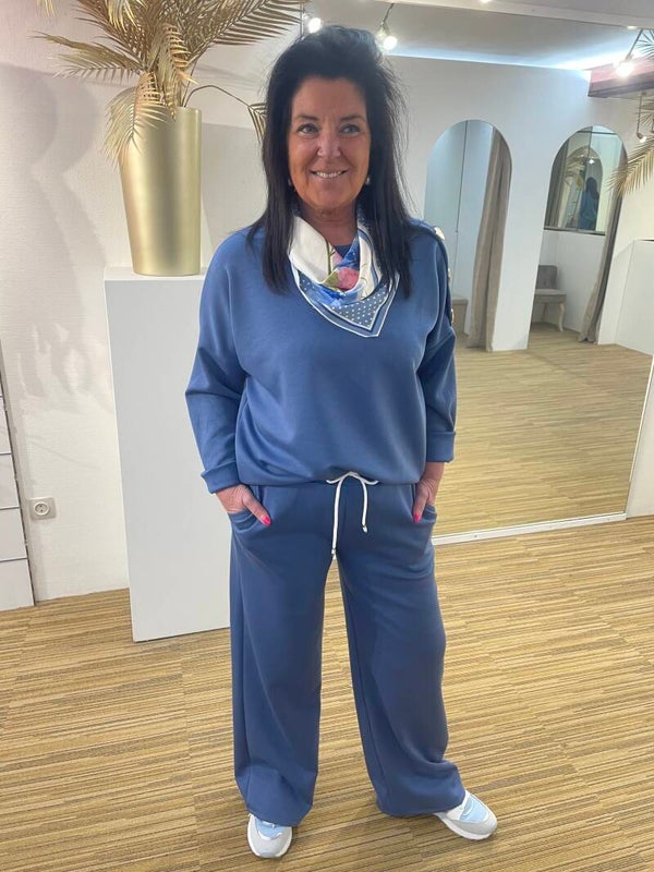 Comfy set met sjaaltje jeanskleur