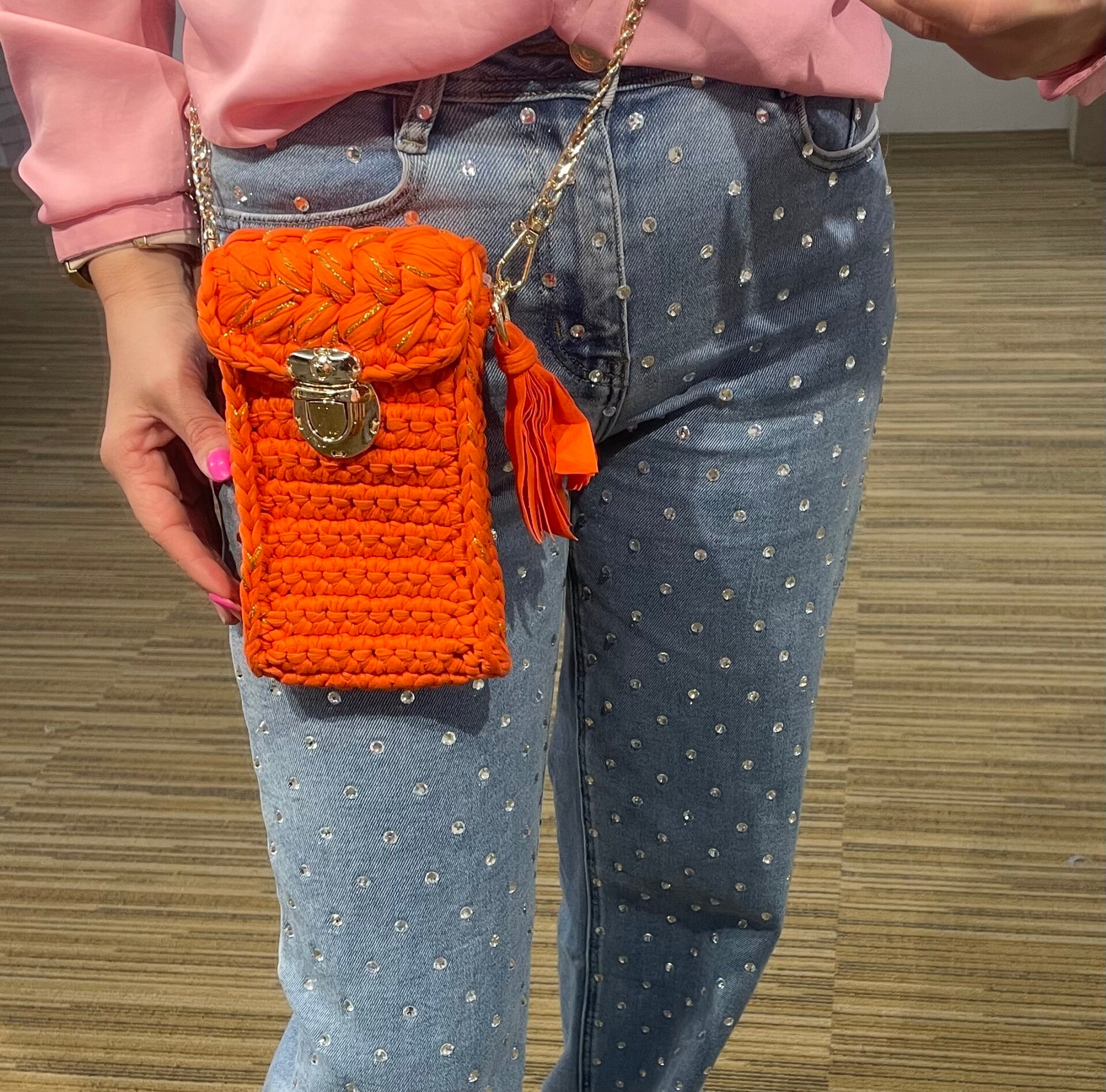 Gevlochten Heuptasje oranje