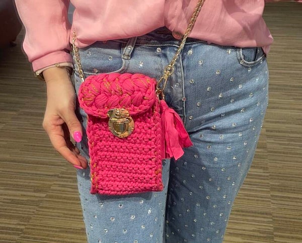 Gevlochten heuptasje fushia