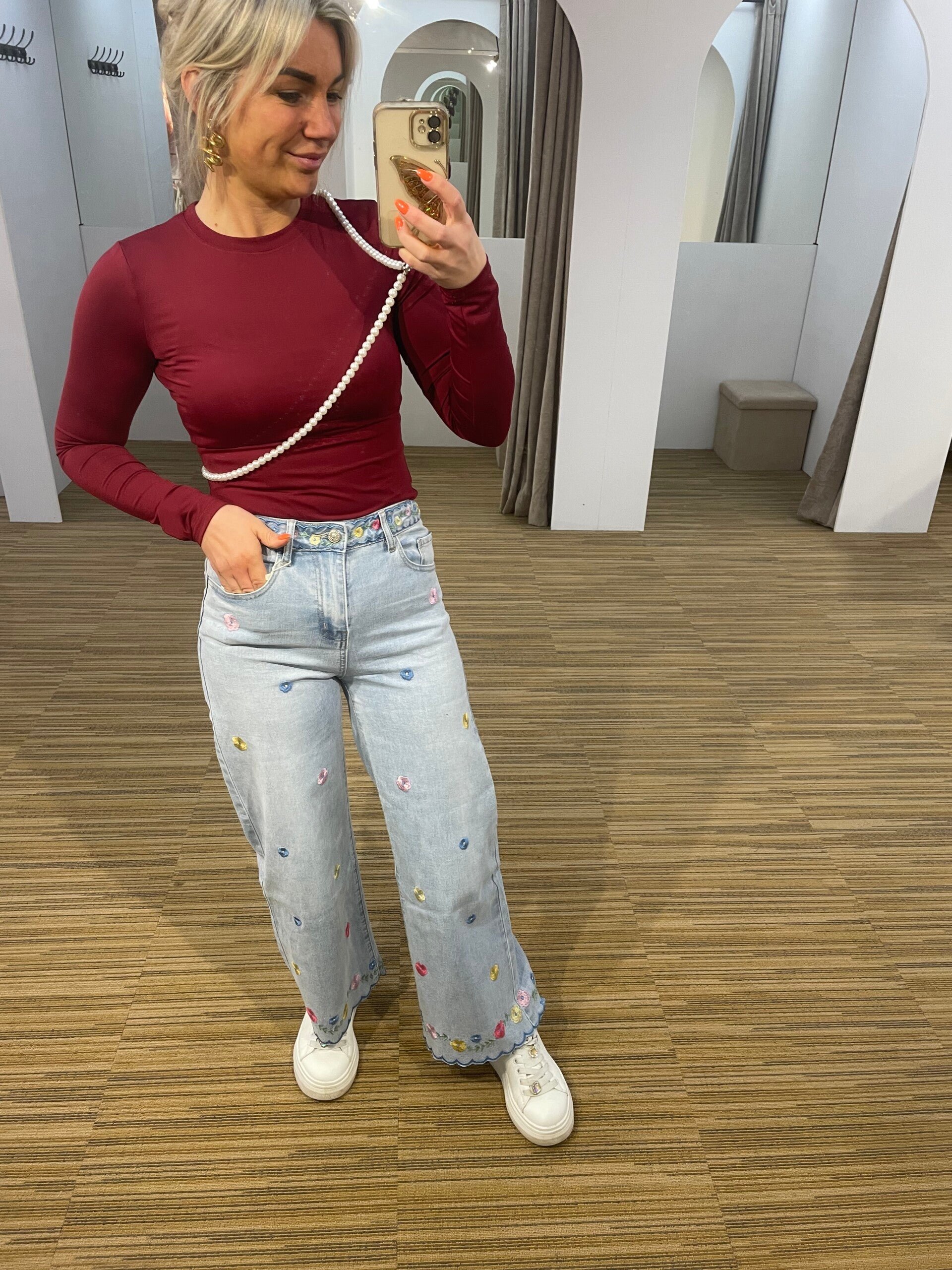 Bloemetjes jeans broek B6165