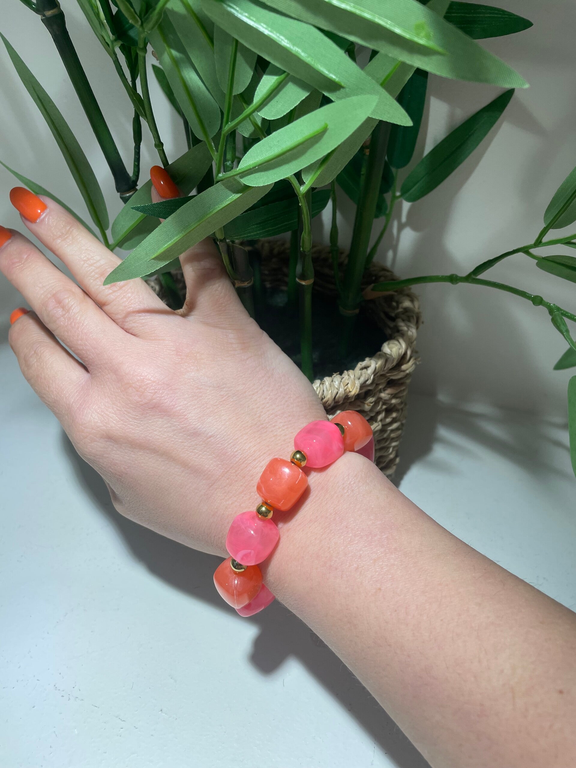 Roze/oranje armbandje