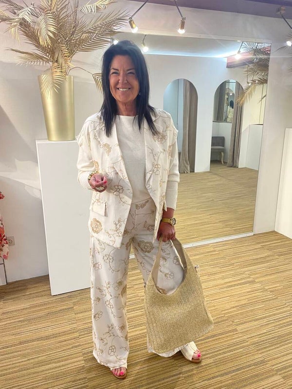 Beige riet handtas lang