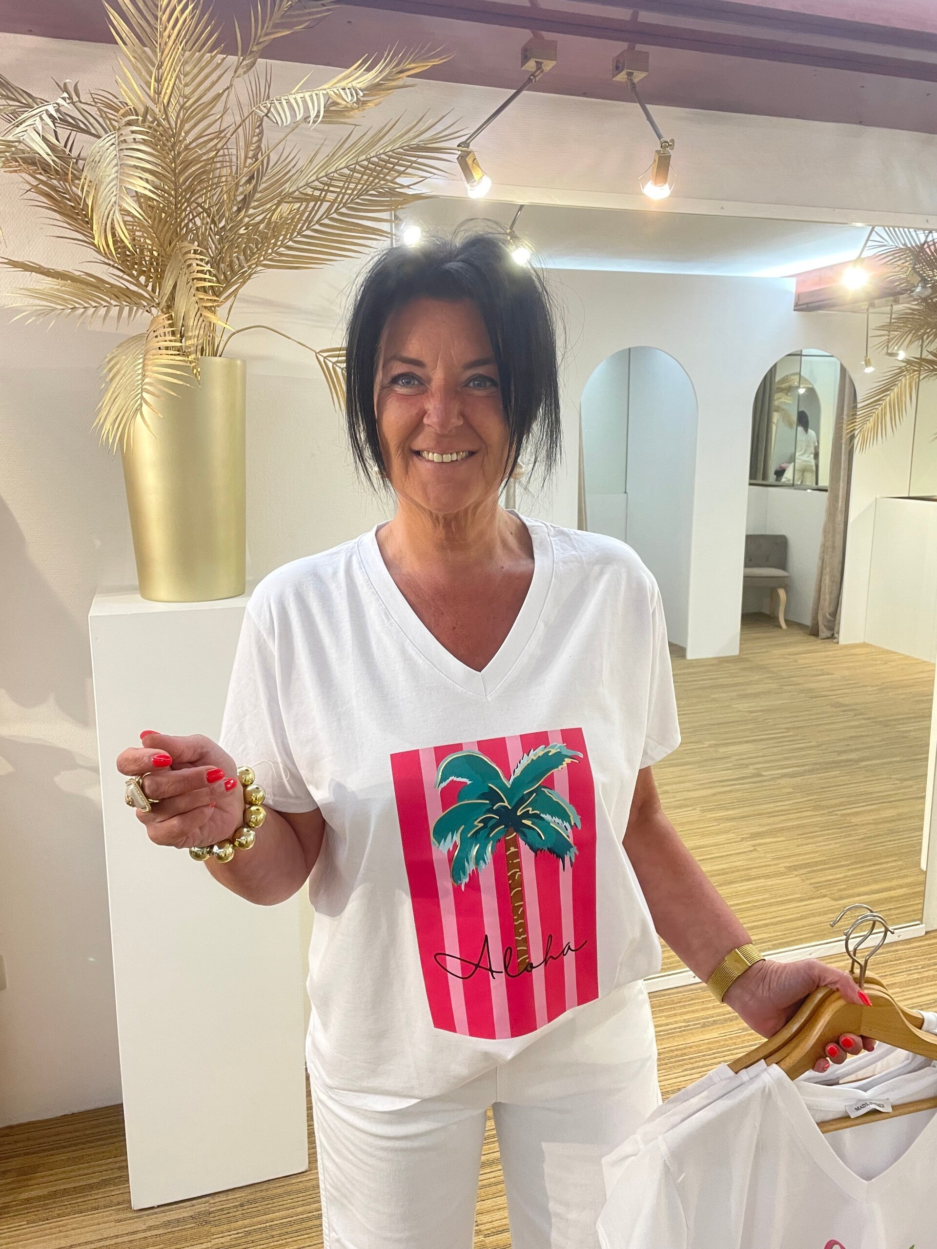 Witte V-hals Tshirt palmboom