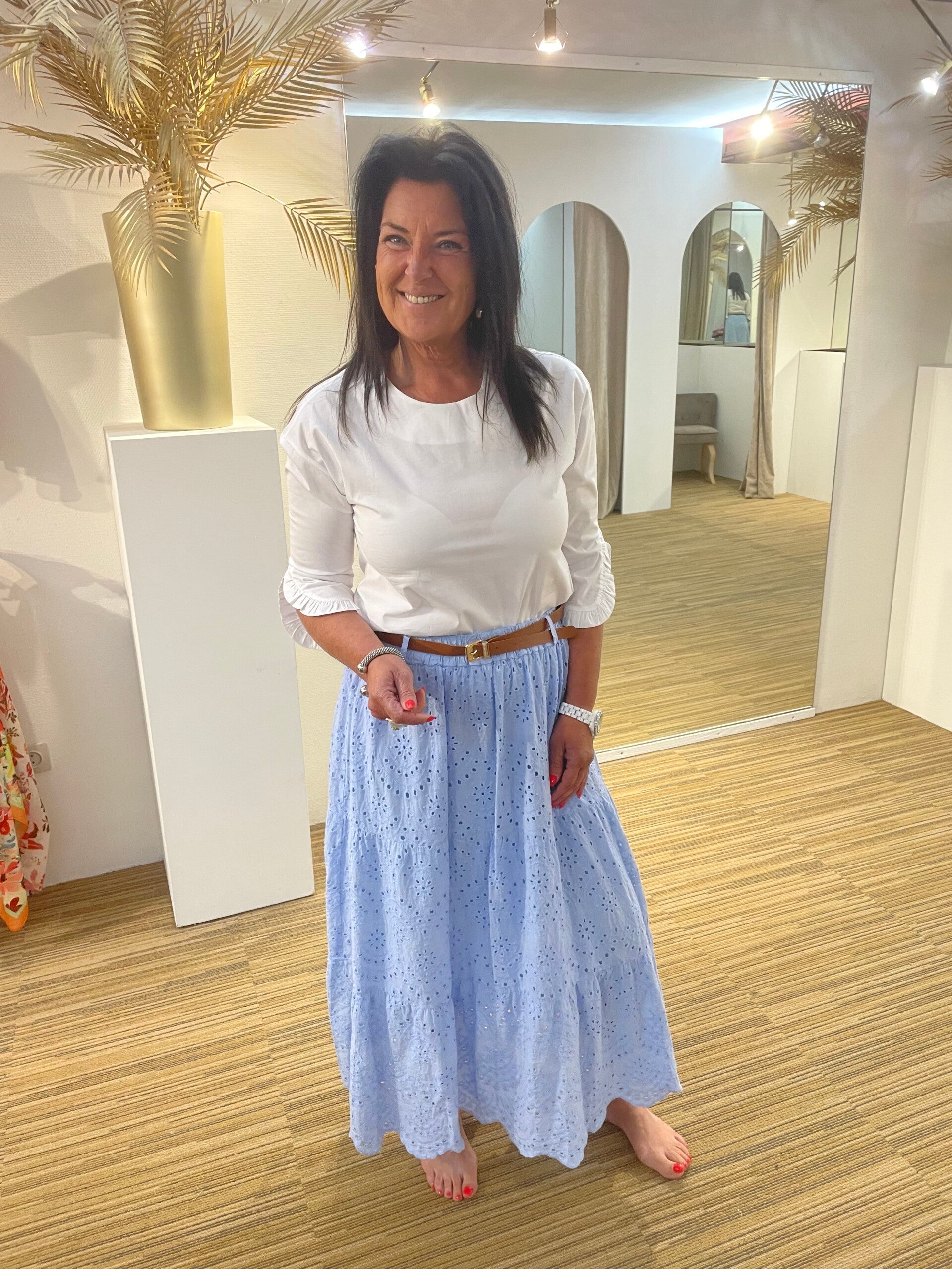 Broderie rok blauw