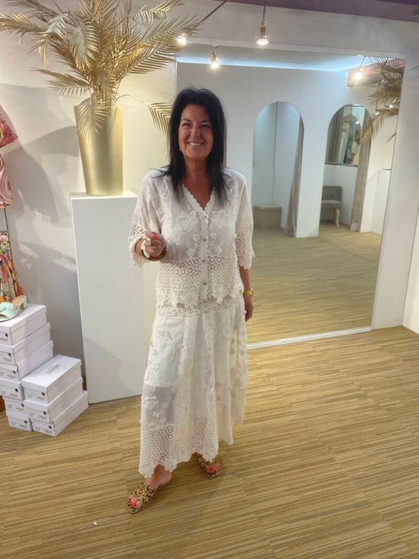Beige set rok+bloes broderie