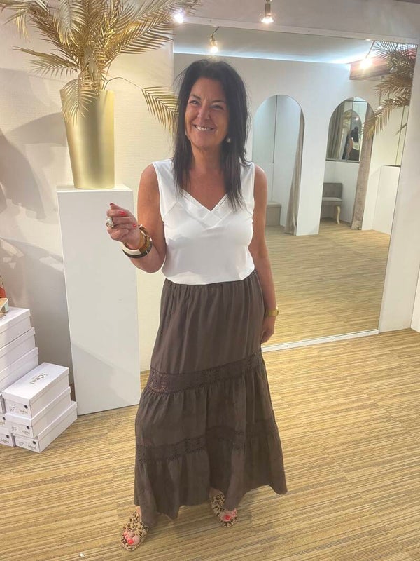 Chocolade bruin rok ( kant+broderie)