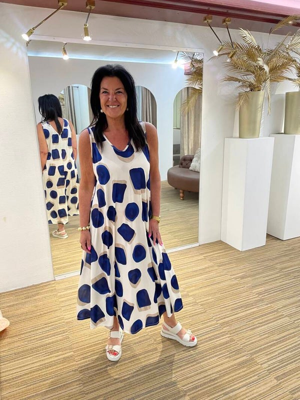 Blauw/beige travel kleedje