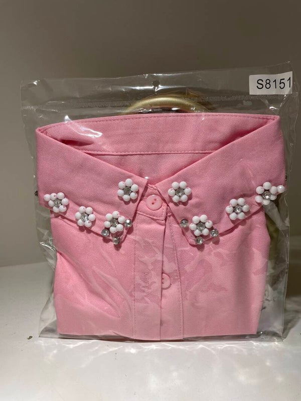 Bloeskraagje roze  met bloemen parels