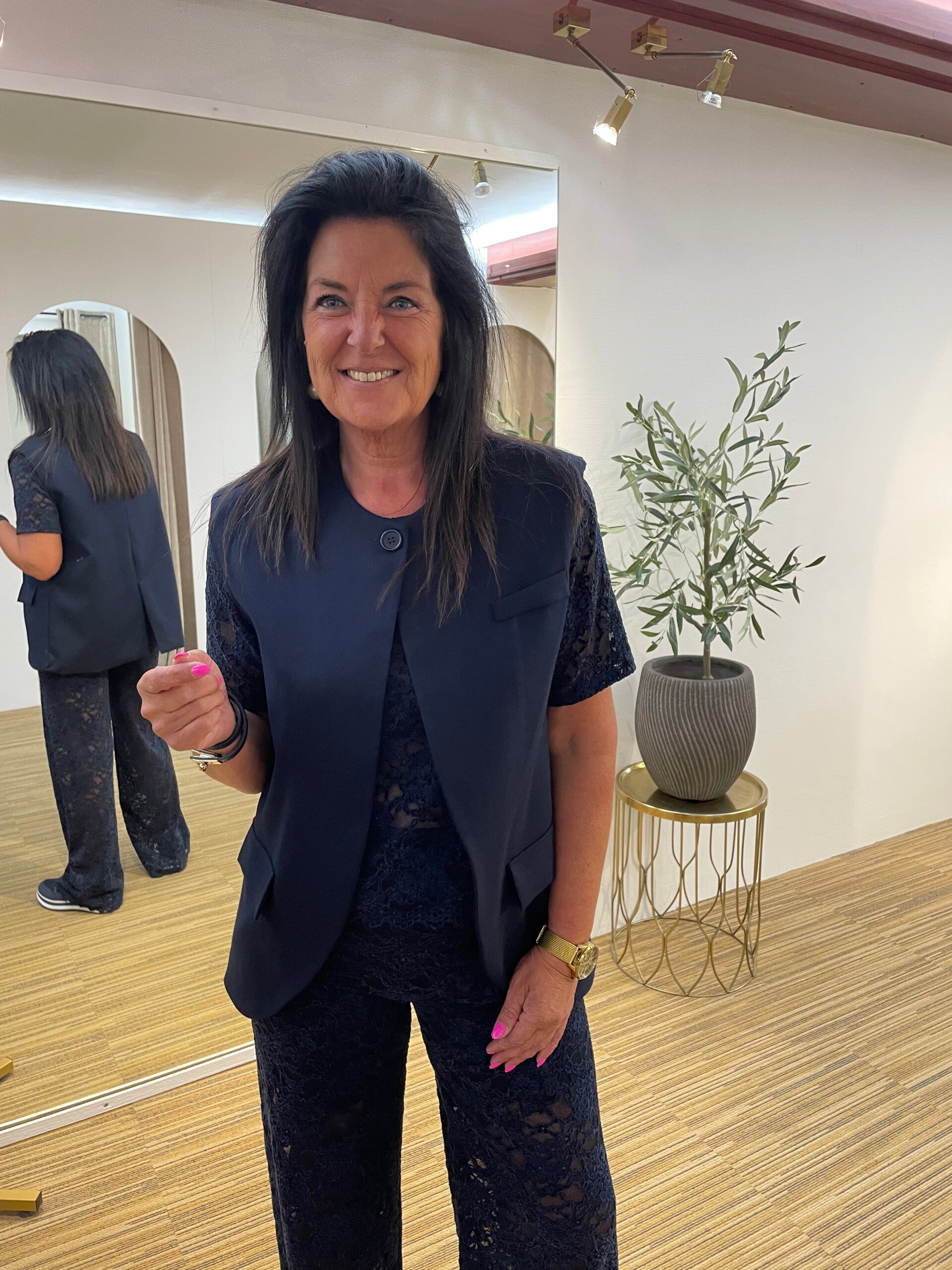 Blauwe blazer zonder mouwen