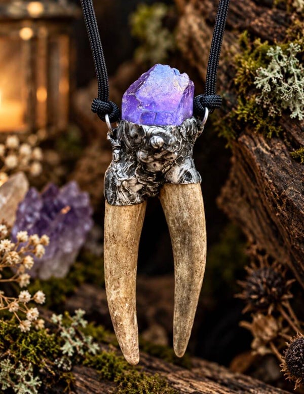 Double Antler Talisman | Purple Aura Quartz Necklace