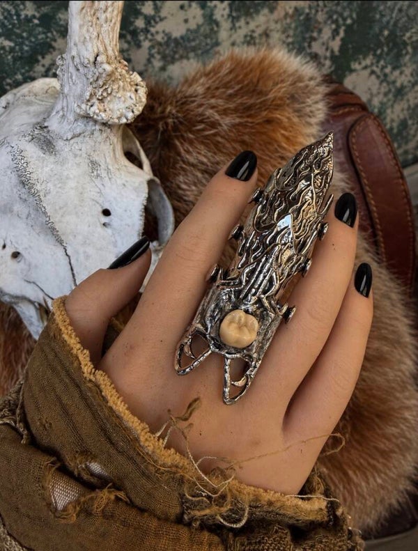 Gothic Finger Armour Ring with Tooth | Dead Curious Oddities