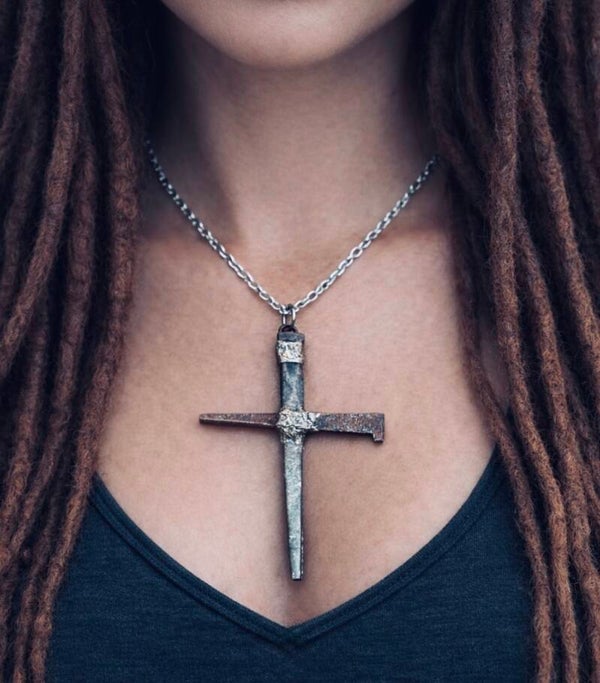 Witches Iron Coffin Nail Crucifix Neckace