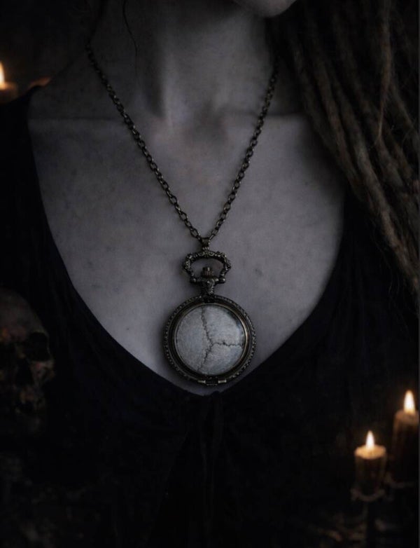 Deer Skull Sutures Macabre Partial Skull Bone Pocket Watch on Long Brass Chain