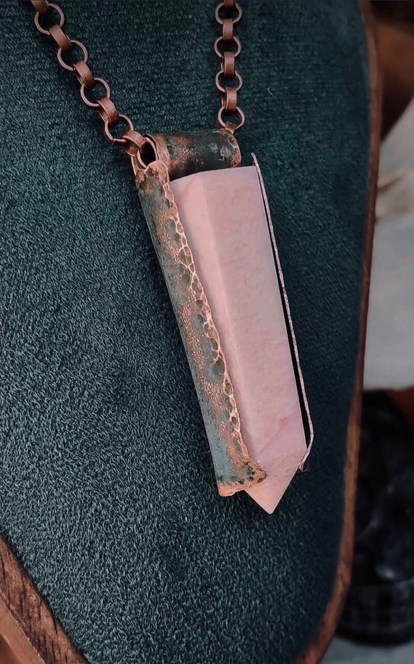 Copper and Pink Calcite Crystal Necklace