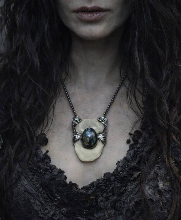 Soldered Taurus Bull Disc Bones with a Flashy Blue Labradorite Crystal Pendant Talisman Witchy Spiritual Amulet