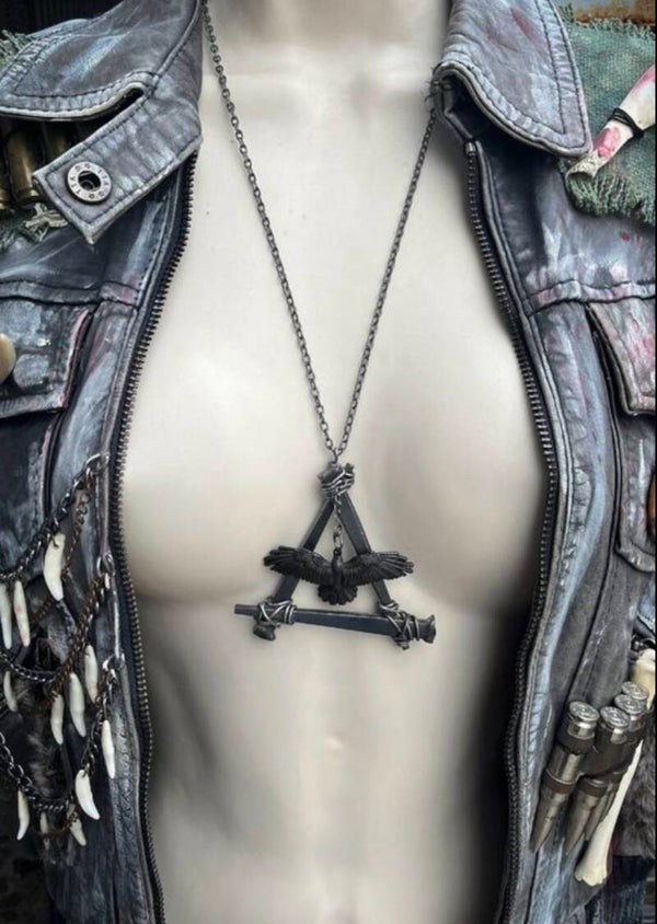 Protection Coffin Nails and Crow Necklace Brutalist Crust Punk Pagan Pendant Necklace Talisman Wasteland Dystopian Gothic