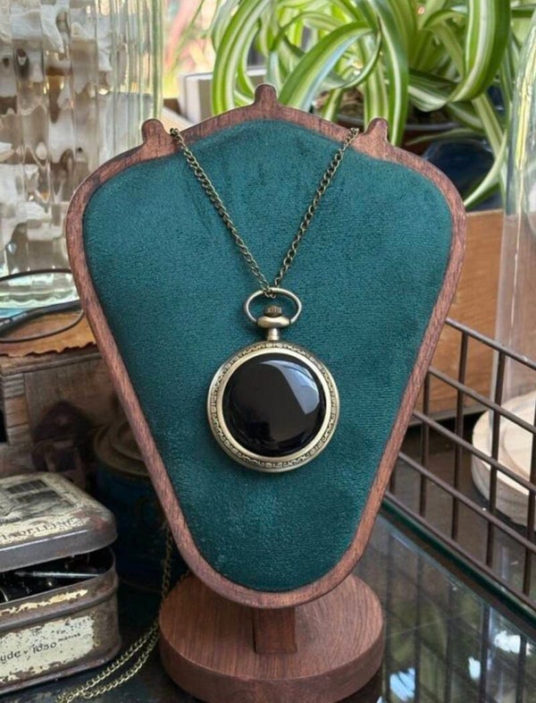 Brass Scrying Locket The Seers Whisper Black Mirror Glass on a Long Brass Chain Divination Alter Realms Witchcraft Tarot
