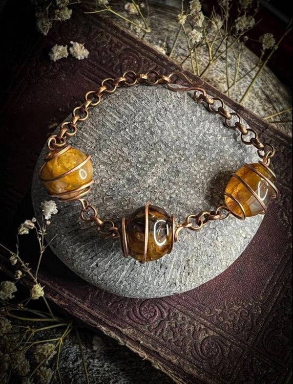 Handcrafted Golden Healer and Copper Bracelet