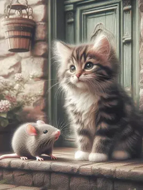 Wanddoek nr. 386 Poes met muis