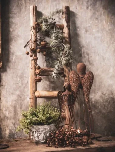 Tuinposter nr. 477 Kerst roest engel met ladder