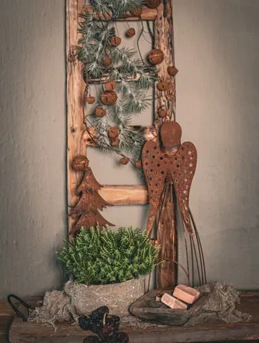 Tuinposter nr. 479 Kerst roest engel met ladder