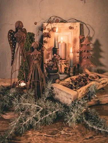 Tuinposter nr. 480 Kerst roest engelen met toef groen