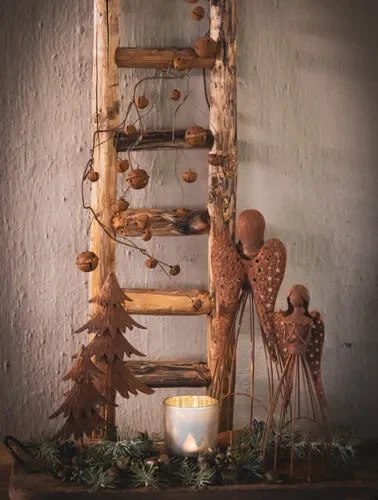 Tuinposter nr. 481 Kerst roest engelen met ladder