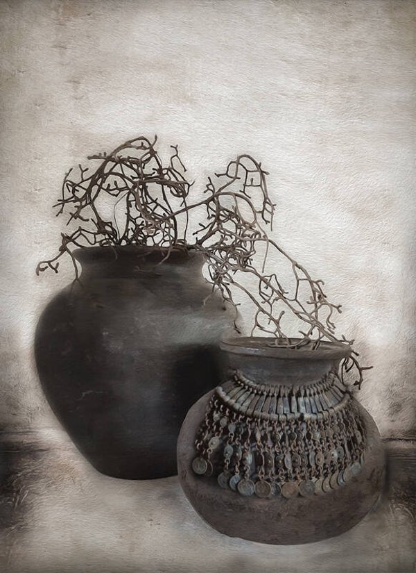 Canvas prent 2 potten met ketting