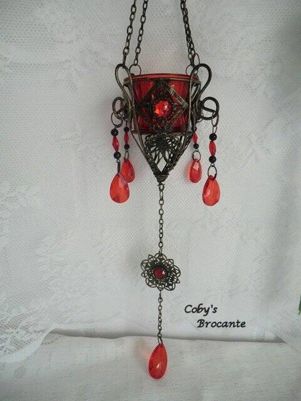 Waxinelichthouder hanger rood/metaal