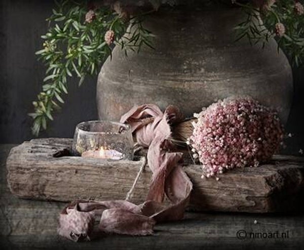 Decoboard XL roze bloem op hout