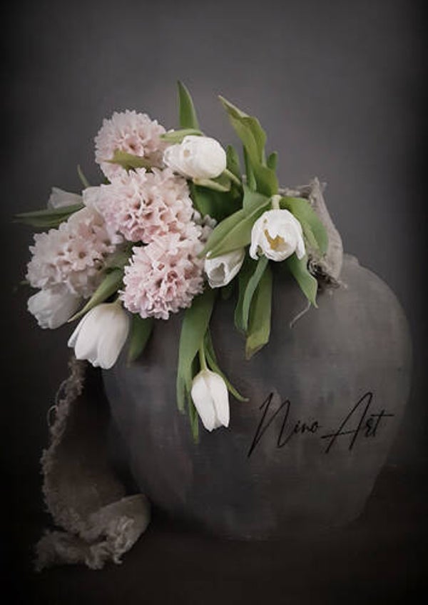 Decoboard XL roze hyacinten/witte tulpen