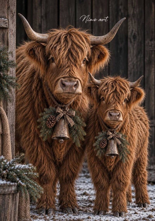 Winterposter 2 Hooglanders met bel