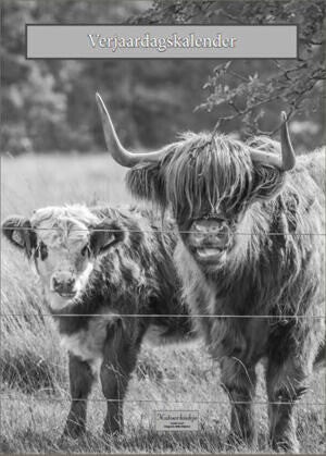 Verjaardagskalender Schotse Hooglanders zwart-wit