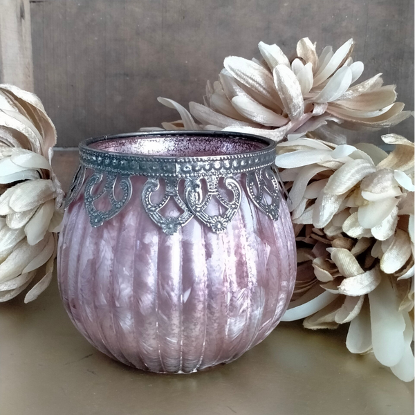 Clayre en Eef glazen theelichthouder roze