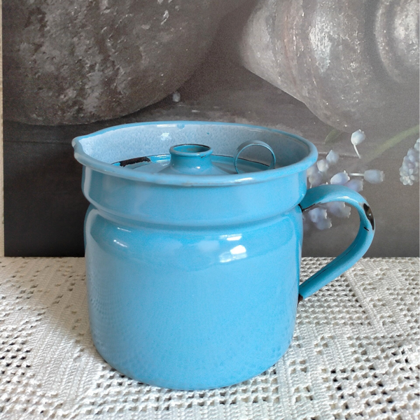 Franse emaille melkkoker hemelsblauw