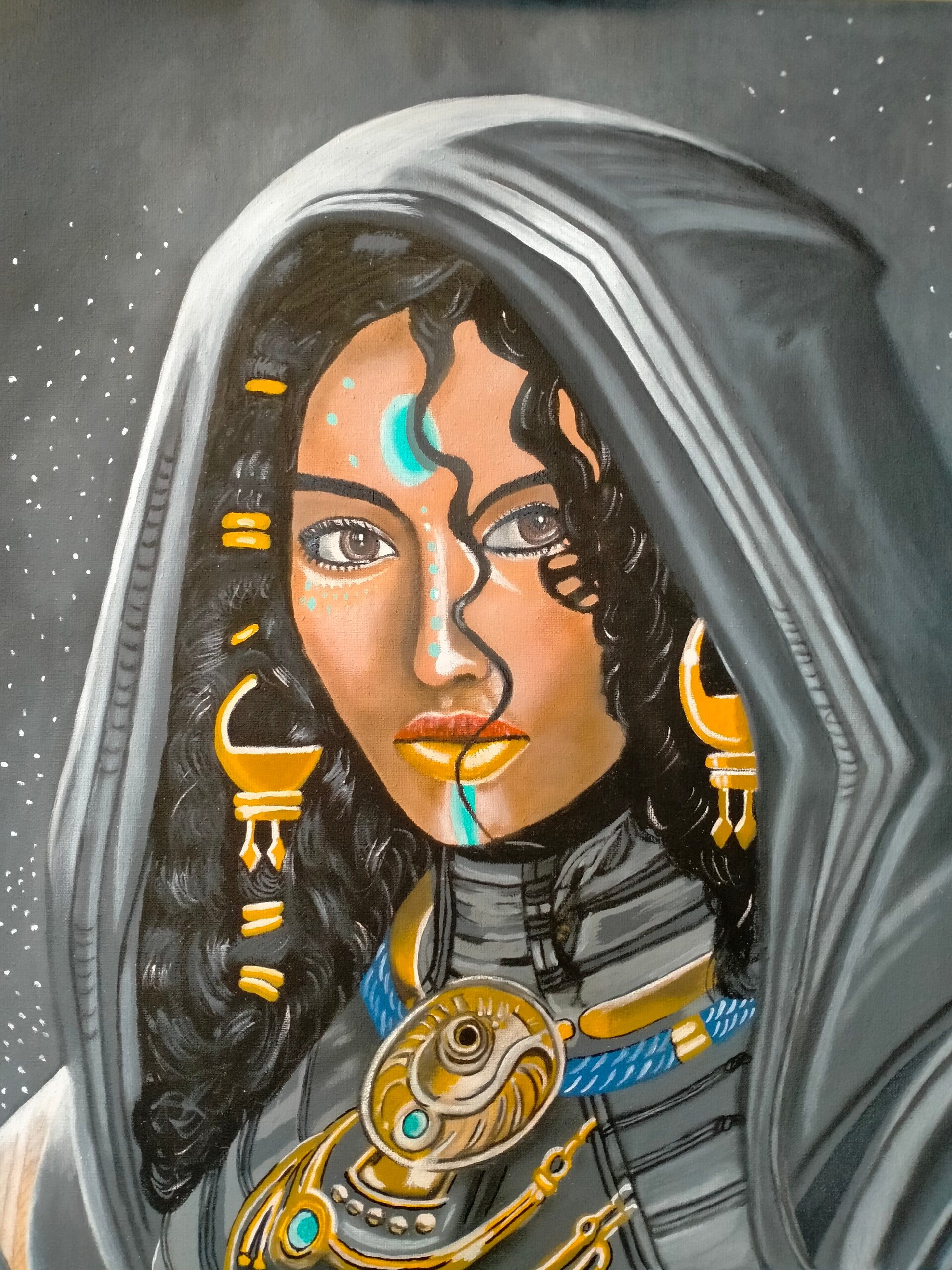 Schilderij olieverf op linnen "Mysterious girl"