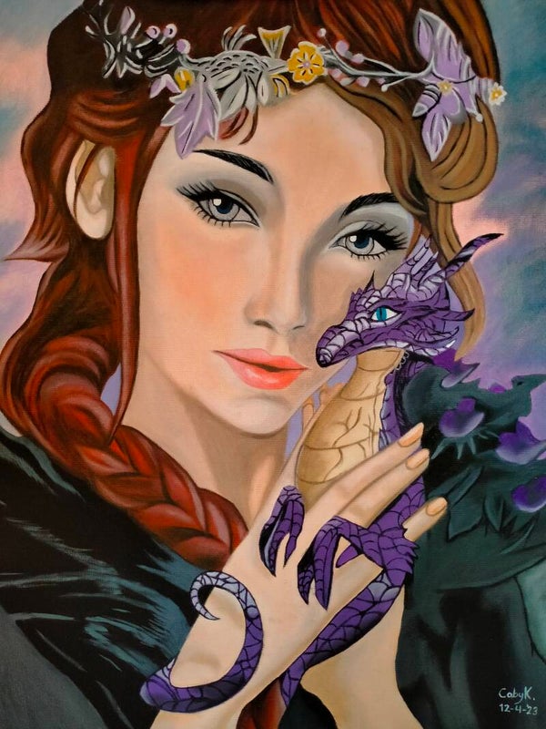 Schilderij olieverf op linnen "Me and my dragon"