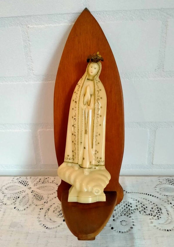 Mariabeeld lichtgevend kunststof met console, jaren 60