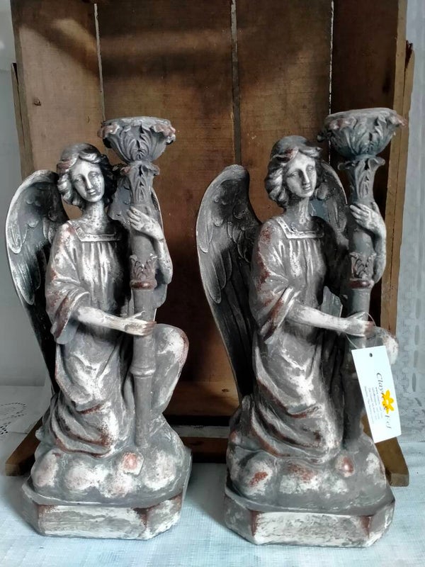 Clayre & Eef kandelaar engel grijs