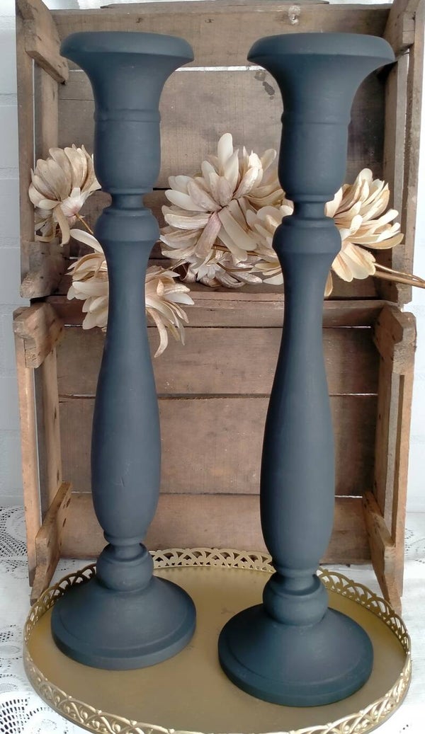 Houten kandelaar antracietgrijs